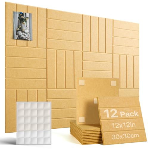 Woovio 120x90cm Tableau Liège Autoadhésif 12 Pièces, Jaune | Alternative au liège, 60 Pastilles, Sans Percer, Vision Board, Pour Maison École Bureau, Protection Cible Fléchettes