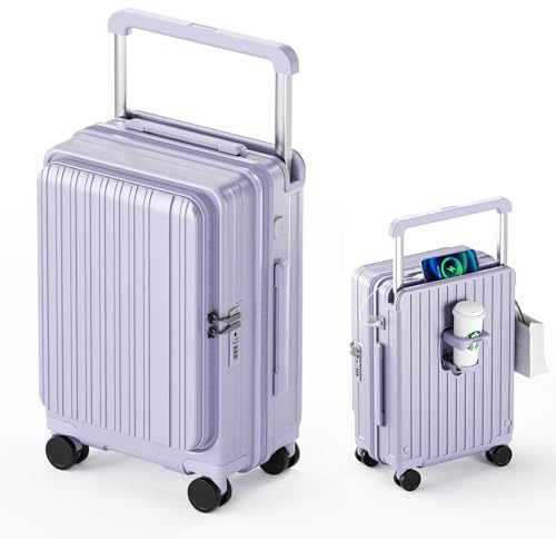 LEOVEN Maleta de Viaje Rígida, Apertura Frontal, LS-0684 Tirador Ancho PC Maleta de Cabina, Portavasos Plegable, USB, Type-C, Ruedas Silenciosas de 360°, TSA Cerradura, con Compartimento Impermeable