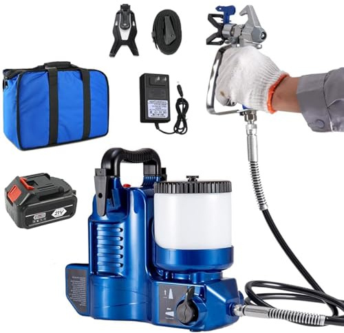 RETRIN Pulverizador Airless Portátil de Alto Rendimiento, Batería de Litio 21V, Pulverización Rápida, para Pintar Paredes, Techos, Vallas, Muebles en Interior y Exterior