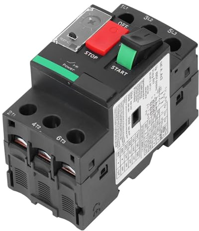 Jiawu Disjoncteur de Moteur AC690V 6-10A Commande à Bouton-poussoir Magnétique Thermique, Interrupteur de Protection de Moteur à Montage sur Rail de 35 Mm pour la Protection contre les