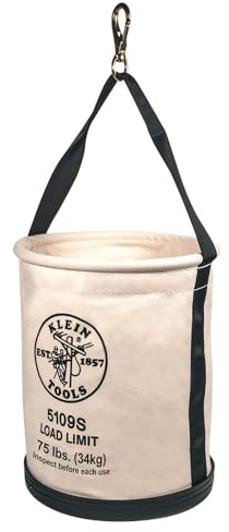 KLEIN TOOLS 5109S | Werkzeug-Eimer 30 cm | Canvas-Baueimer mit gerader Wand & Drehhaken | Belastbar bis 34 kg | Robuste Stahlöse & Innenboden | Ideal für Höhenarbeiten & Seilzugang