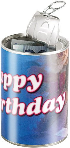 infactory Dosen verpacken Geschenk: Geschenkdose Happy Birthday: Originelle Präsent-Verpackung (Geld in Dosen Verschenken, Geschenkedosen, als Geschenkverpackung)
