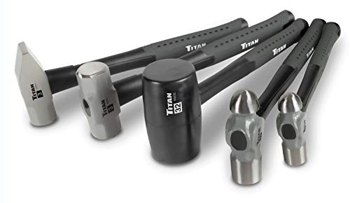 Titan 63125 - Juego de 5 martillos, martillo de bola de 453,59 g y 0,91 kg onzas, mazo de goma de 32 0,91 kg, Mazo de 1,36 kg y martillo de cabeza plana cruzada de 1,36 kg