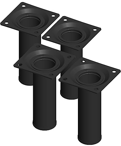 Element System 4 Stück Stahlrohrfüße rund, Tischbeine, Möbelfüße inklusive Anschraubplatte, Länge 10 cm, Durchmesser 30 mm, 4 Farben, 11 Abmessungen, schwarz, 11100-00002