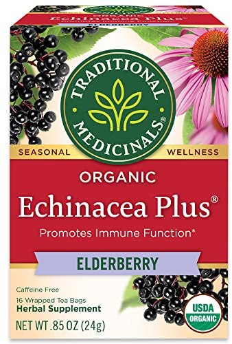 Traditional Medicinals Tea, Organic Echinacea Plus Elderberry, Boosts the Immune System, 16 Tea Bags