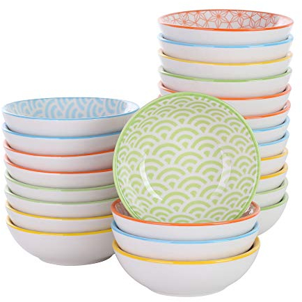 vancasso, Natsuki Porzellan Dipschalen, 24 teilig Snack Dessert Schälchen Set, Durchmesser 8,8 cm, Bunt