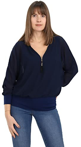 Malito Damen Bluse im Fledermaus Look | Tunika mit Zipper | Kurzarm Blusenshirt mit breitem Bund | Elegant - Shirt 6297