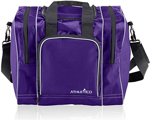Athletico Bowling Bag for Single Ball - Single Ball Tote Bag With Padded Ball Holder - Fits a Single Pair of Bowling Shoes Up to Mens Size 14 (Purple)