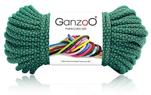 Ganzoo Paracord 550 Seil Diamond 30 Meter Nylon/Polyester-Seil mit 7 Kern-Stränge für Armband, Leine, Halsband, 4mm Stärke | Mehrzweck-Seil | Survival-Seil | Parachute Cord | Smaragdgrün Schwarz