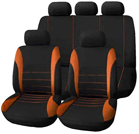 HotYou Auto Sitzbezug Set Polyester 9 Stück Auto Zubehör Automotive Stuhl Fall Protector,Herausnehmbar und waschbar,Orange