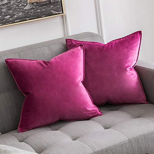 MIULEE 2er Set Samt Kissenbezug Flansch Kissenhülle Dekorative Sofakissen Dekokissen Umwickelte Kante Kissenbezüge Zierkissenbezug für Sofa Wohnzimmer Schlafzimmer 60x60 cm Rose Rot