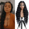 FASHION IDOL Lace Front Curly Wigs 31 Long Synthetic Natural Water Wavy Wig for Black Women Natural Black with E Type HD Lace Wig