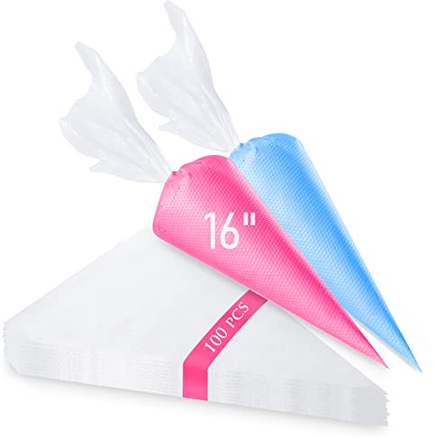 Tamodan Piping Bags 100PCS & 16 Inches Tipless Piping Bags, Extra Thick Pastry Bags Disposable, Non-Slip Icing Piping Bags Disposable Design, Cake Decoration.