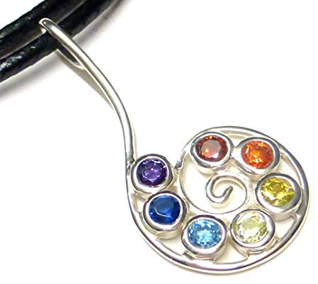 Chakra Anhänger Silber Spirale, mit Zirkonia Steinen, aus Sterlingsilber gearbeitet, inklusiv Halsband