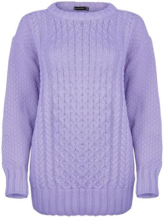 Generation Fashion Aran - Maglione da donna a maniche lunghe, girocollo, lavorato a maglia, taglie dalla 40 alla 46, Lilla, 48/50 (plus)