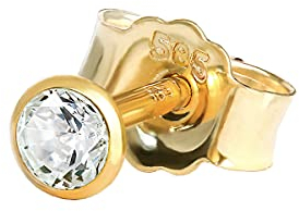 NKlaus Einzel Ohrstecker 2,5mm Gelbgold 585 14 Karat Gold Ohrring Kristall Zirkonia Weiß 1764
