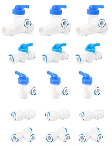 Pxyelec RO Water Filter Fitting 3/8 Fridge Connectors Kit Push in to Connect Water Tube Fitting Set Pack of 15 for Water Pipe
