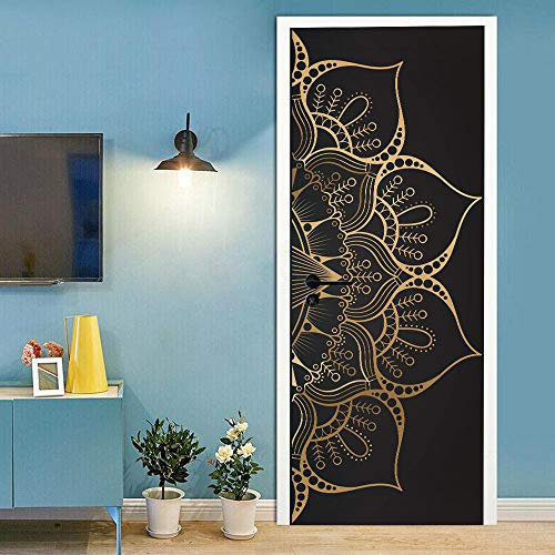 Stickers Porte Trompe l'oeil Effet 3D 83x204cm Poster de Porte Papier Peint Porte Muraux Intérieure par Autocollants Imperméable Amovible Salon Chambre Salle De Bain Cuisine, Mandala