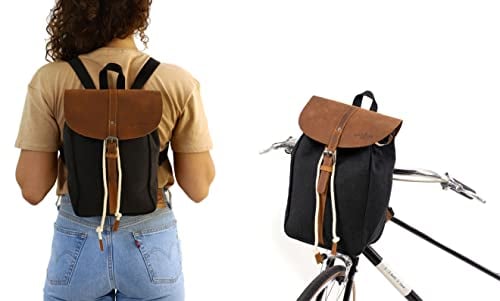 Gusti Leder Fahrradtasche - Camille D. Lenkertasche aus Canvas & Leder in Blau – Fahrradrucksack mit Platte & Kordelzug für Alltag & Uni