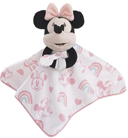Disney Minnie Mouse Sicherheitsdecke, Weiß, Rosa und Aquamarin, Regenbogen und Herz Lovey