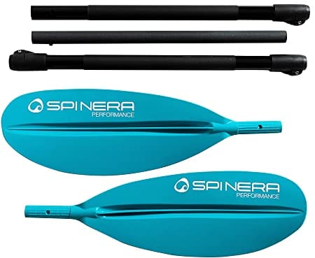 SPINERA Kajak Paddel Performance Fiberglas – Touring Allrounder Paddle, 240cm, 5-teilig & verstellbar – schwimmfähig, leicht & kompakt – mit PP+40% FG Blatt für Kajak, Sup & Freizeit