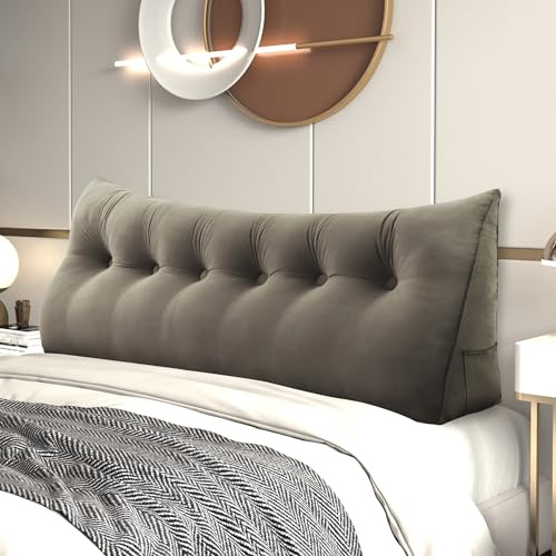 Johnear Rückenkissen Bett Keilkissen Sofa Rückenlehne Lesekissen, Lehnenkissen Dreieckige Kopfkissen Lendenkissen mit abnehmbarem Samt Bezug (Kamel, 180cm