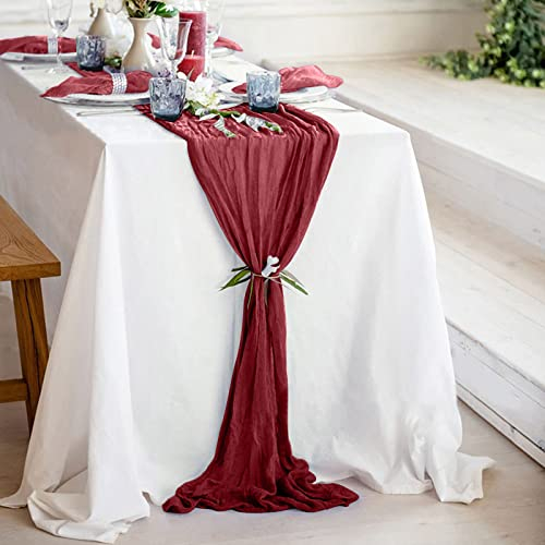 Tischläufer Hochzeit, Tischläufer mit Falten, Tischläufer Taufe, Tischläufer Hochzeit Kommunion Modern, Hochzeitsläufer Tischband for Hochzeit, Taufe, Kommunion (Weinrot, 90 x 400 cm)