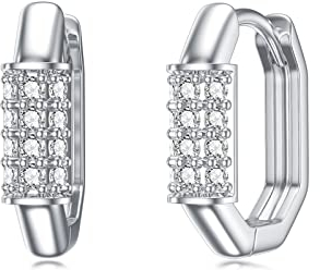 Eckige Creolen 925 Sterling Silber Rechteckige Klein Creolen mit Funkelnde Zirkonia Rechteck Huggie Creolen Klapp Creolen Schmuck Geschenk für Frauen