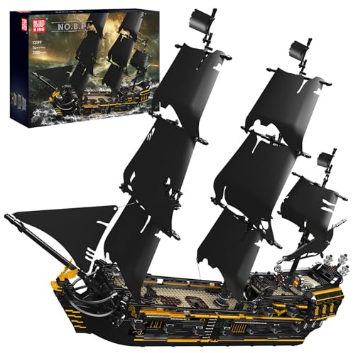SHHFWU Black Pearl Segelschiff, 3180 Teile Piratenschiff Klemmbausteine Technik, Großes Schiffsmodell, Sammlerstück für Erwachsene, Dekomodell & Geschenkidee