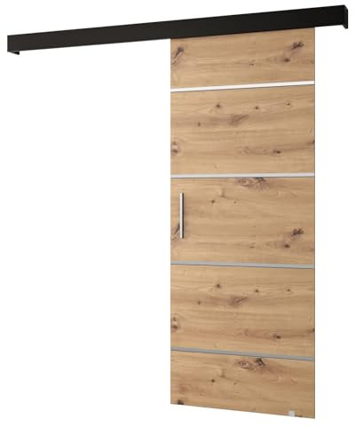 MEBLE KRYSPOL Salwador 4 Schiebetürsystem mit Schienenabdeckung - Zierstreifen - Wandschiebetüren für Innenräume - Loftartige Einbautüren - Solide Konstruktion - 90 x 204 cm - Artisan