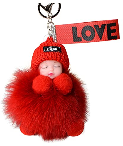 Anhänger Baby Ketten Taschen PomPom Schlüssel Cute Puppe Schlüssel Charme schlafende Schlüsselanhänger Je Schlüsselanhänger (A-024, One Size)