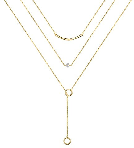 TINGN Damen Layered Kette - 14 Karat Vergoldete Personalisierte Kette Mit Bar Anhänger, Boho Mehrreihige Halskette für Frauen Mädchen, Schmuck Geschenke