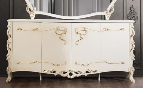 Casa Padrino Luxus Barock Sideboard Weiß/Gold - Barockstil Massivholz Schrank mit 4 Türen - Luxus Esszimmer Möbel im Barockstil - Barock Esszimmer Möbel - Barock Küchen Möbel