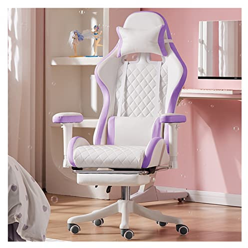 Silla Ajustable para Oficina en casa Sillas Pink Gaming Chair Girls Home Office Juego cómodo Silla giratoria Gamer Computer Chair (Color : Purple Pedal)