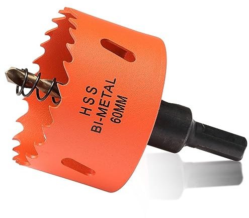 60mm Hole Saw Drill Bit for Wood and Metal, Bi-Metal Circular Hole Cutter with cutting Depth of 35mm for Steel, Cast Iron, Aluminium, Plywood, Acrylic, PVC/UPVC