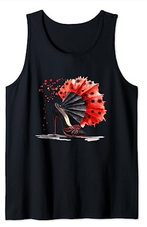 Flamenco Shoes High Heel Pumps black Hand Fan Red Polka Dots Tank Top