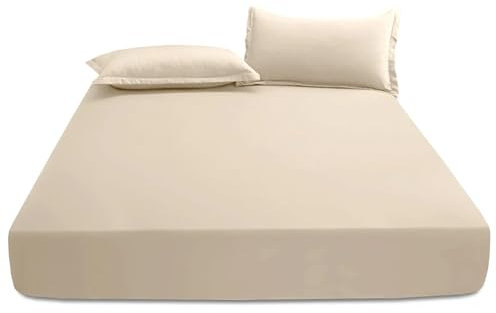 Ev Dekor Fitted Sheet King, Cream - Deep Pocket Bedsheet 10inch (25 cm) - Soft Brushed Microfiber Fabric - Shrinkage and Fade Resistant - Bottom Sheet - Double Bed Fitted Sheets
