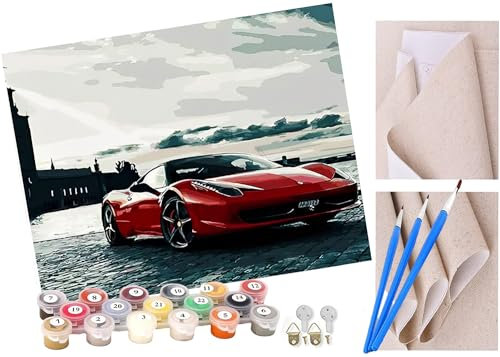 Peinture par Numéro Adulte Bricolage Tableau Peindre par Nombre pour Enfants Jouets à peindre cadeaux peints à la main voiture de sport rouge Home Decor 40x50cm