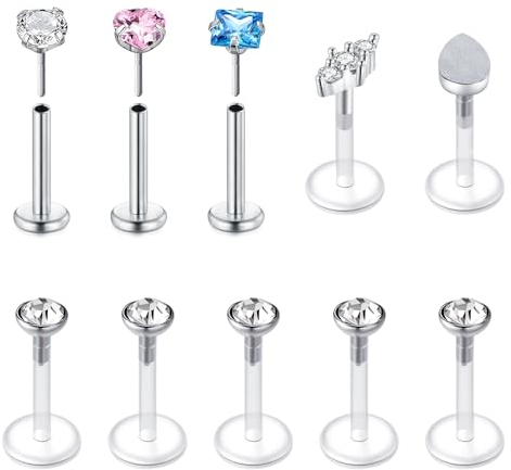 MODRSA 16G Lippenpiercing Stud Plastik Labret Piercing Tragus Kunststoff Helix Lippen Retainer Silber Hybrider Stil Conch Piercing Lip Gewindeloses