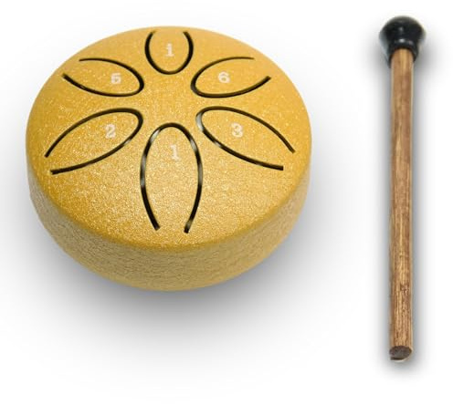 ANINIUCN Mini-Stahltrommeln, 7,6 cm, 6 Töne, Klangheilung, Stahlzungentrommel, Handpan-Trommel, sorgenfreie Trommel für Erwachsene, Anfänger, Kinder, Yoga, Meditation (Gold)