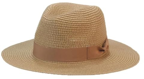 Chapeau Paille Chapeaux pour Les Femmes Solide Chameau Ruban Bowknot Chapeau De Plage Paille Protection Solaire Église Mariage Décorer Chapeaux pour Hommes 52-54Cm (Enfants)