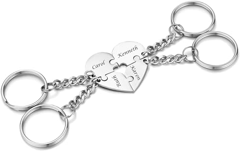 JSDDE Personalisiert Herz Schlüsselanhänger Mit Text Gravur, Puzzle Anhänger für 4, Freundschaft, Geschenk für Geschwister, Familie, Freunde, Freundinnen