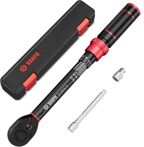 VANPO 1/4-inch Drive Click Torque Wrench, 20-240 in. lb/2.3-27.1 Nm, Inch Pound Torque Wrench Set with 1/4 to 3/8 Adapter, 10cm Extension Bar, Small Bike Torque Wrench for MTB, Bicycle Maintenance