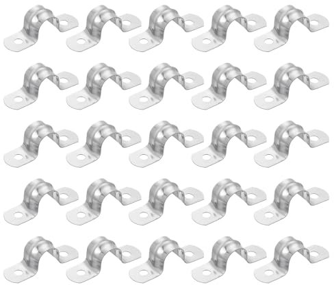 Sourcing Map 25Pcs Stainless Steel Pipe Clamp, Silver, 1/2 Inch (12mm) Tube OD, 2 Holes, U Bracket Tube Clip for Pipe or Cable Fixing