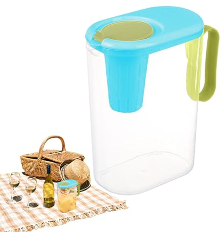 Acunny Pichet à boisson, filtre à eau claire, 2 l, avec couvercle et poignée, bouilloire à thé glacé, verre à boisson pour restaurants, cuisines de restauration, récipient à boissons pour eau