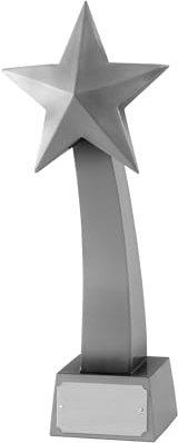 SilverTrophy: Silver Shooting Star Trophy Cup Award - Competition Winner Champion - Celebrate Success, Corporate or School Achievement, Victory, Resin, Antique Finish, Engraving Plate 10cm