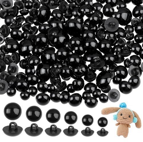 320 Stück Sicherheitsaugen für Häkeltiere, Augen für Häkeltiere Schwarz Knöpfe für Bastelaugen, Kunststoff Solid Eyes, 6 Größe Runde Knöpfe für DIY Bären, Kuscheltiere Häkeln Kleidungsherstellung