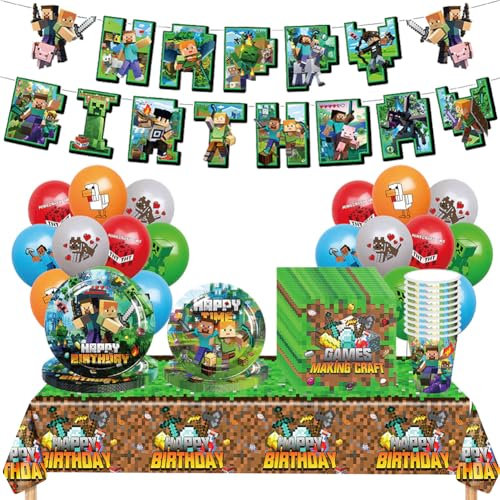 TNT Game Party Supplies Tableware ,Gaming Birthday-Balloons,Birthdayparty Decorations Gaming Theme-Party Supplies- Including Happy Birthday Banners,Balloons ,Plates ,Cups ,Napkins, Tablecloth