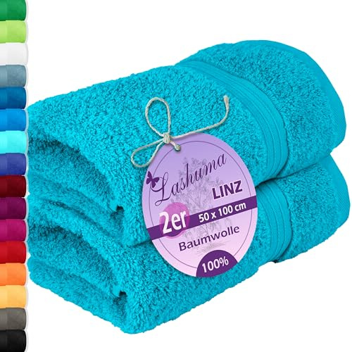 Lashuma Flauschiges Handtuchset Blau - Aquamarin, Linz 2X Fitness Handtücher 50x100 cm