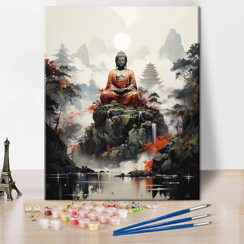 TISHIRON Malen nach Zahlen Erwachsene Buddha, Malen nach Zahlen Kit für Zen, DIY Acryl Malen nach Zahlen Kits auf Leinwand, Öl Hand Malerei Kunsthandwerk 40 x 50 cm(rahmenlos)